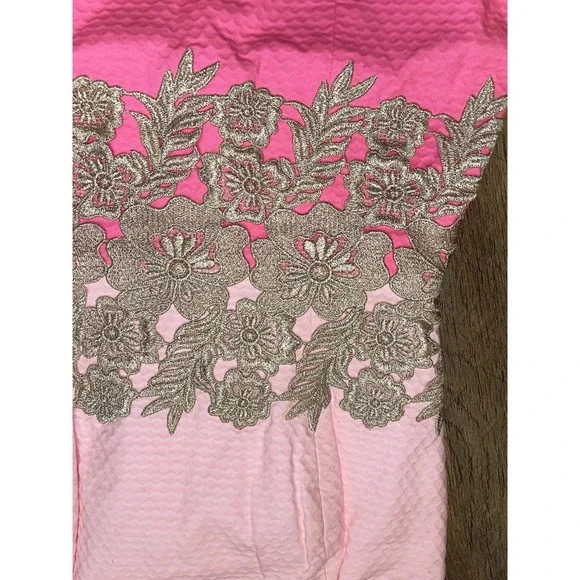 Lilly Pulitzer Kade strapless dress in Pink Tropics with gold embroidery 00 - Picture 8 of 9